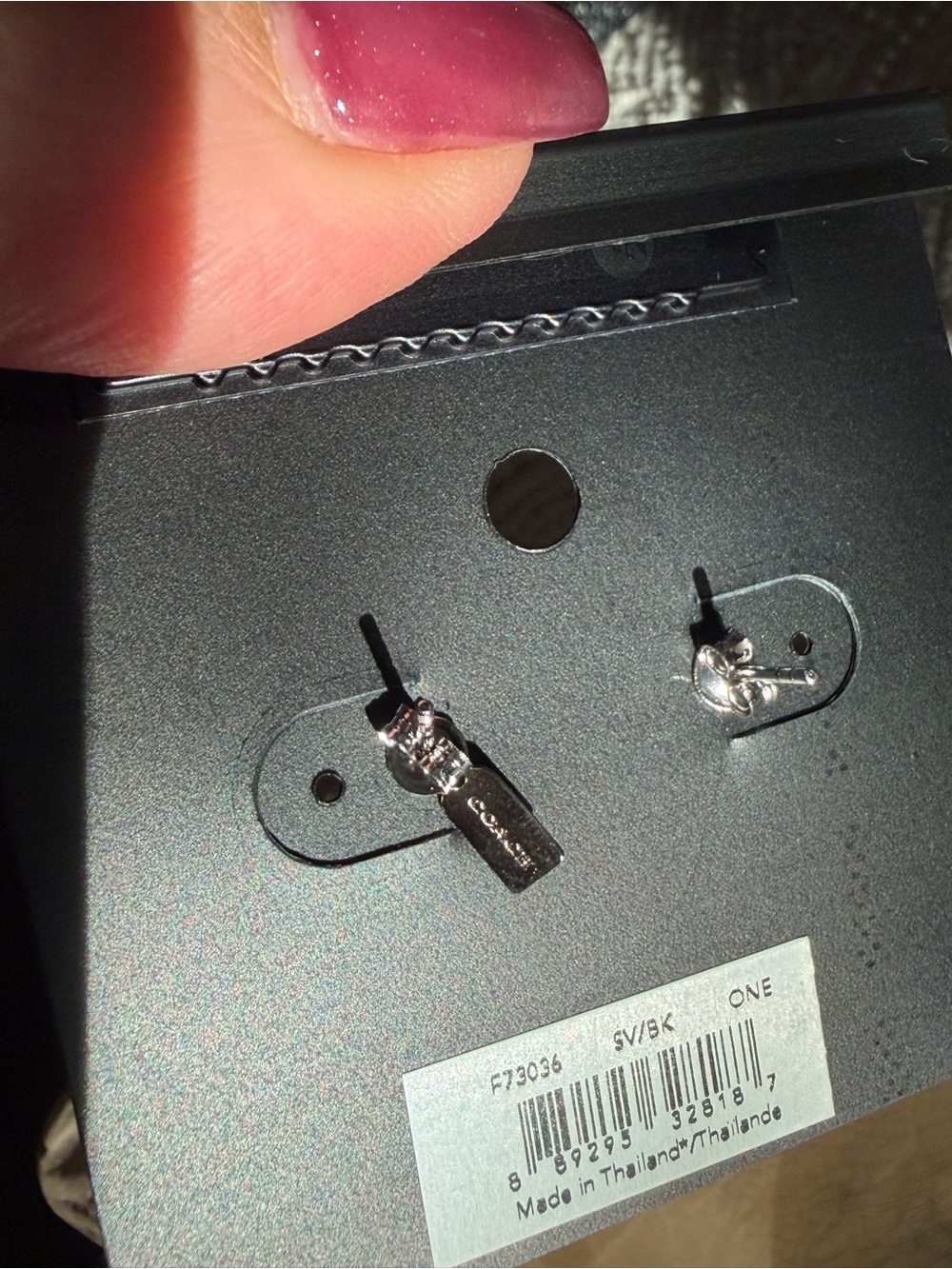 COACH - Grey Crystal Stud Earrings - Silver Tone - Picture 3 of 4